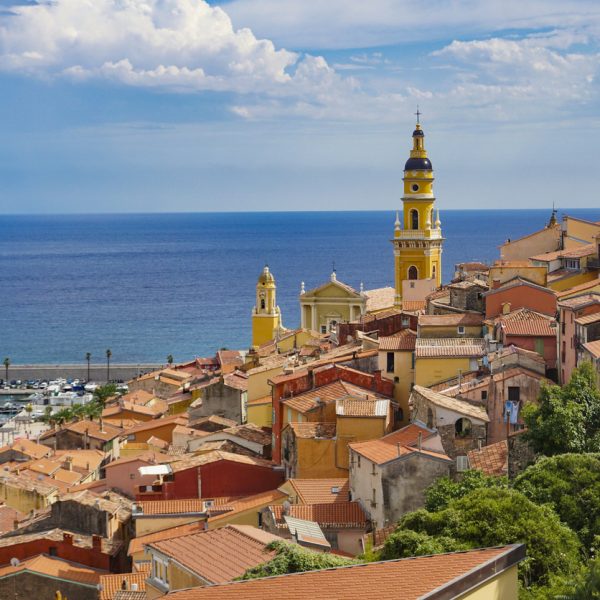 Panorama of old town Menton, France.